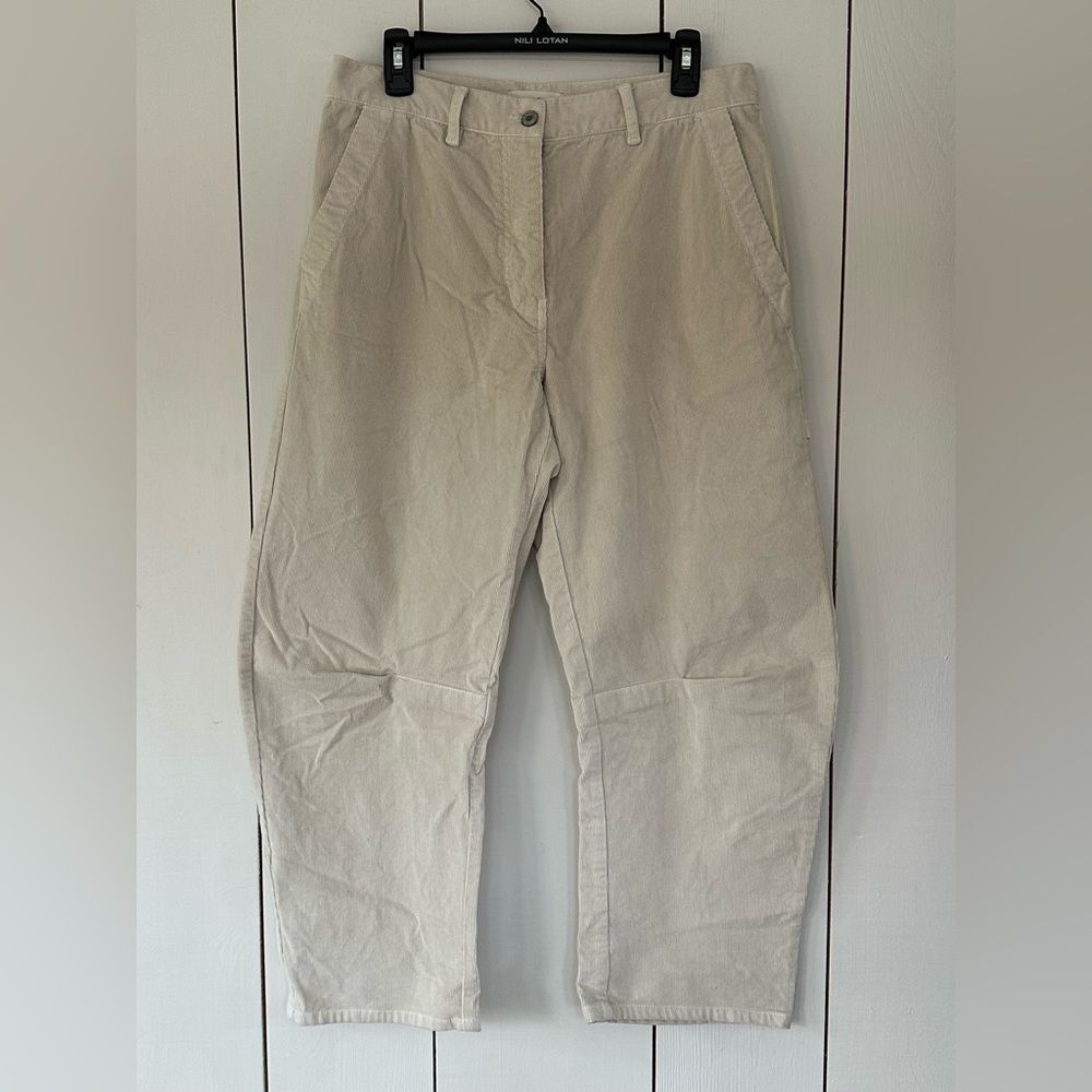 Nili Lotan Emerson Carpenter Corduroy Pant Sz 6 Winter White Barrel